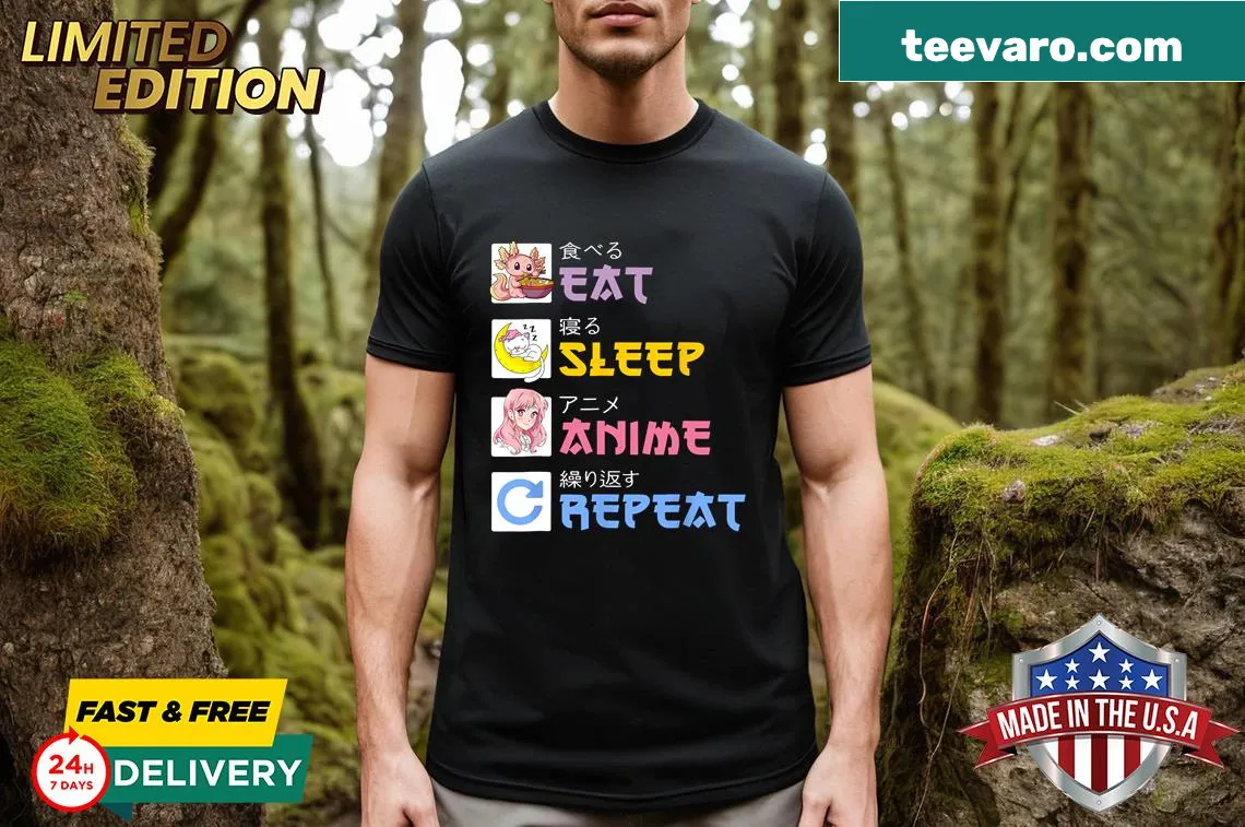 Eat Sleep Anime Repeat text T-shirt for teens — on a men's t-shirt