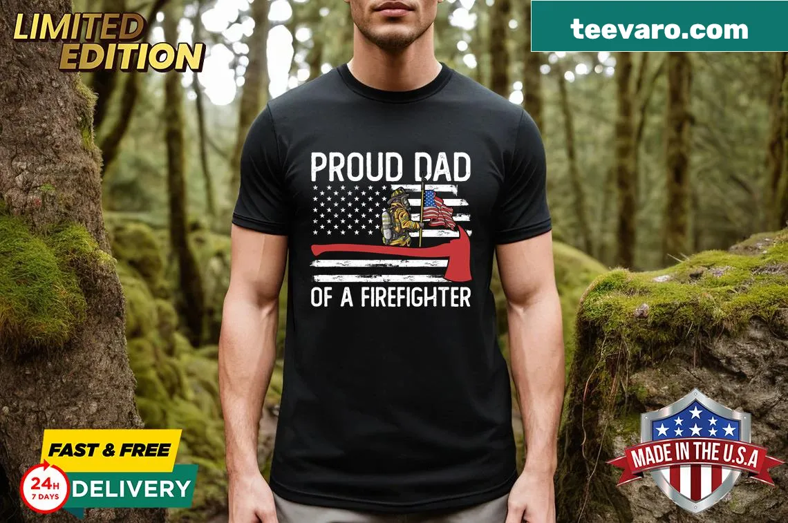 T-shirt for proud fathers of firefighters with bold typography. — on a men's t-shirt