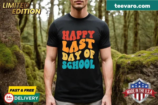 Retro T-shirt celebrating the last day of school for teachers