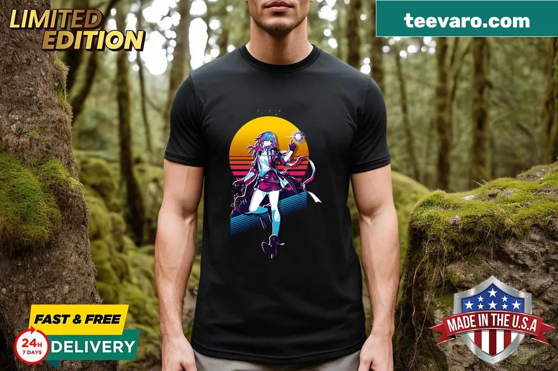 Retro 80s-style Honkai Star Rail Traveler T-shirt for gamers — on a men's t-shirt