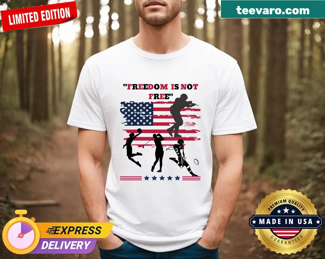Stylish T-shirt celebrating Memorial Day and Fourth of July — on a men's t-shirt