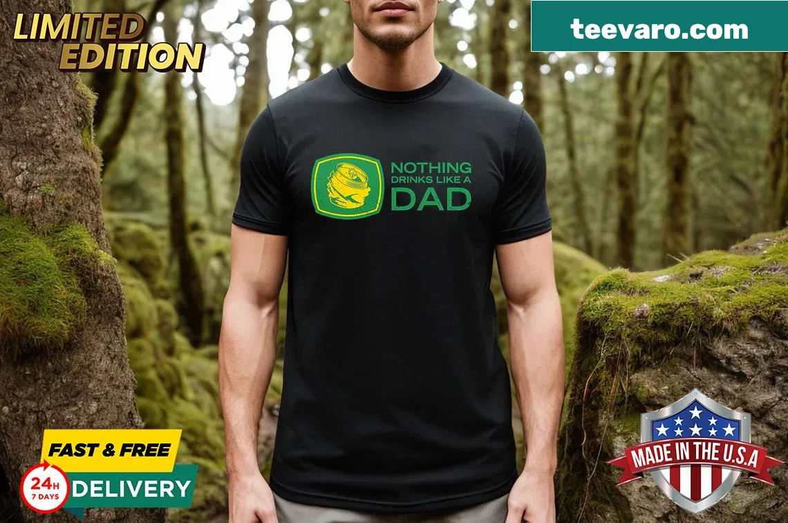 Typography t-shirt featuring a humorous phrase about dads and drinks — on a men's t-shirt