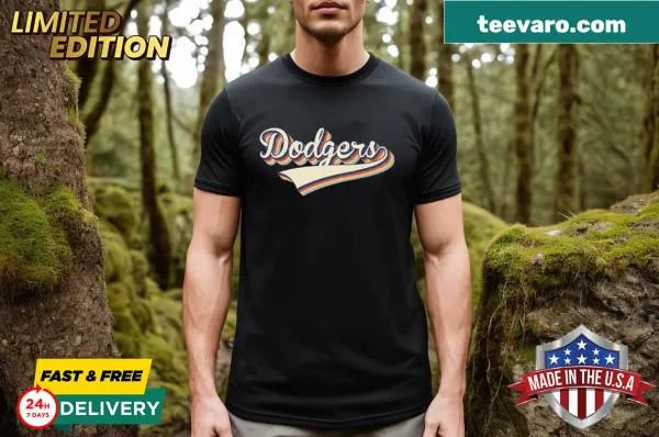Vintage Dodgers graphic on a retro-style tee.