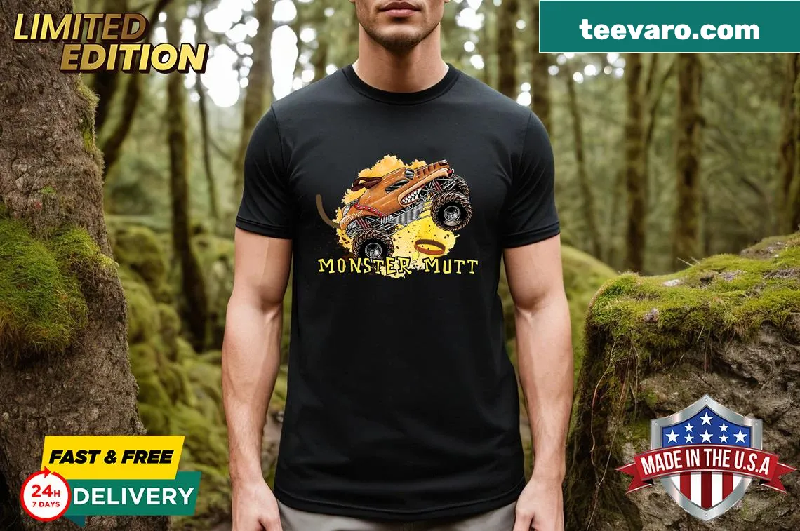 Vintage monster truck graphic oversized t-shirt for kids — on a men's t-shirt