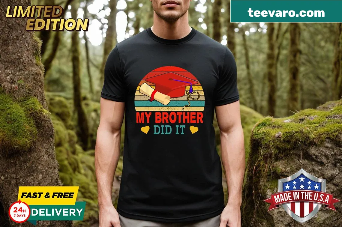 Vintage t-shirt with 'My Brother Did It' text in retro style — on a men's t-shirt