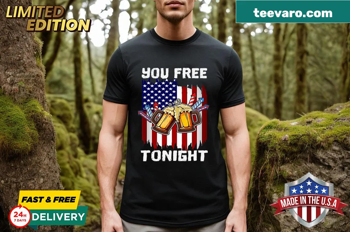 Patriotic American flag graphic on a customizable T-shirt. — on a men's t-shirt