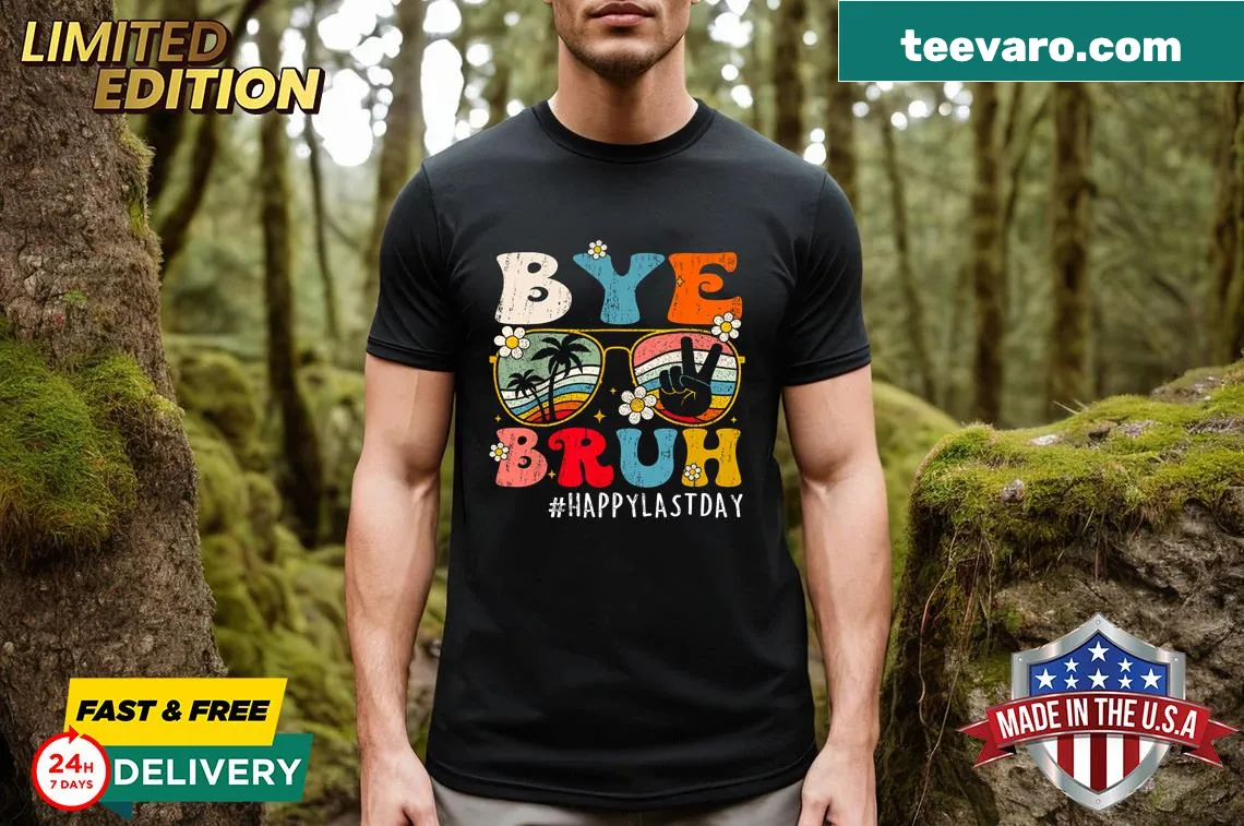 Funny last day of school T-shirt with 'Bye Bruh' saying — on a men's t-shirt