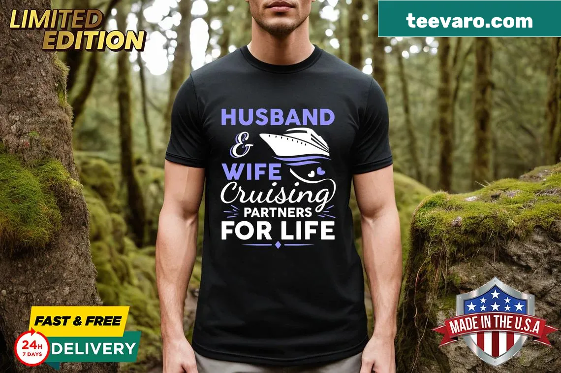 Retro couple's cruise T-shirt with a funny cruising design — on a men's t-shirt