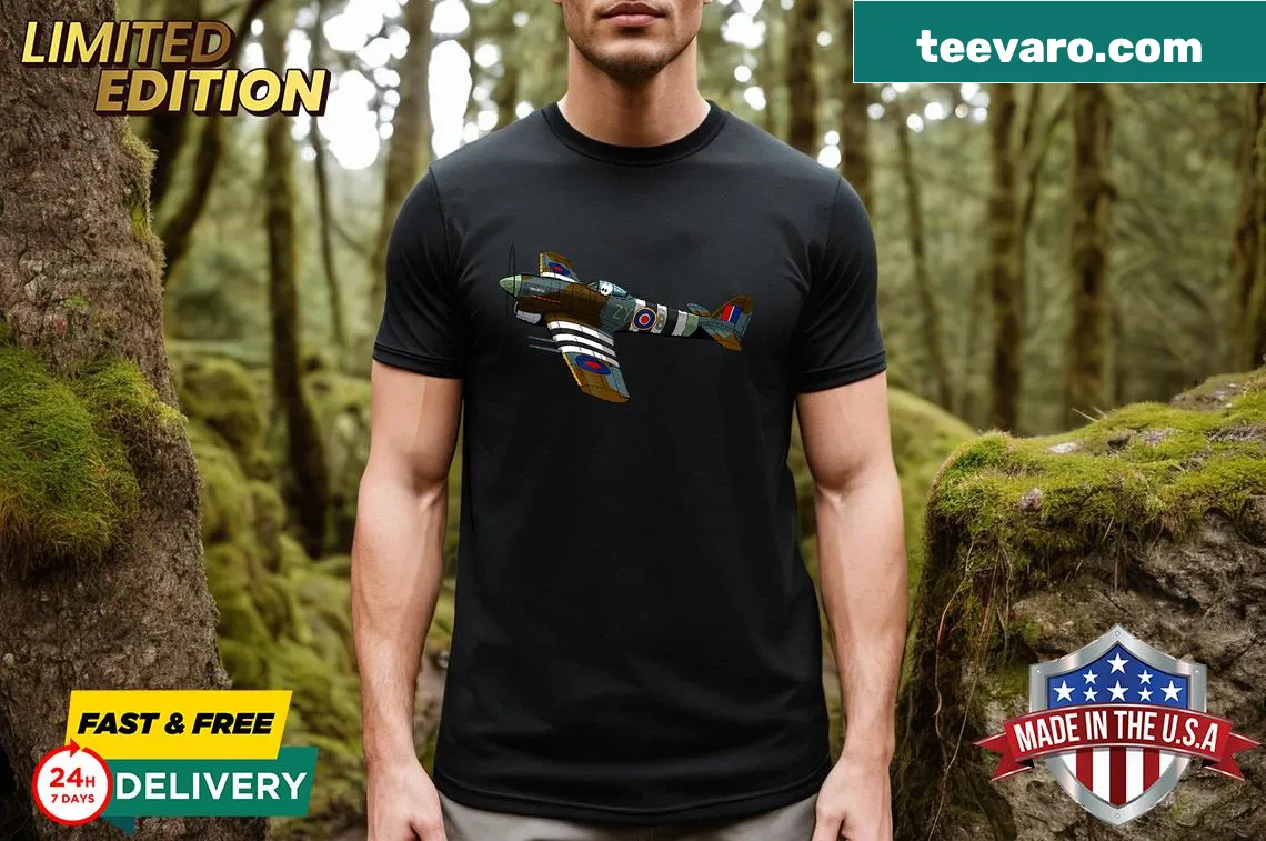 Line-art design of Hawker Typhoon on a women's T-shirt — on a men's t-shirt