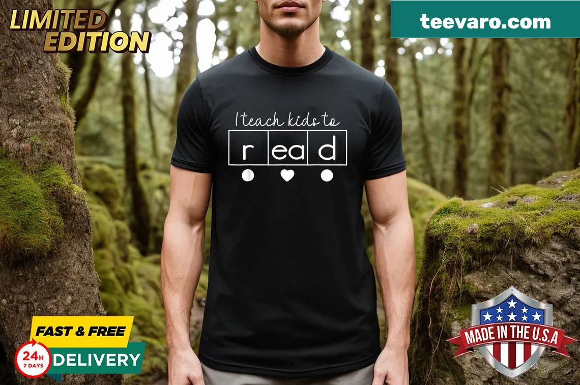 Typographic I Teach Kids To Read T-shirt for teachers — on a men's t-shirt