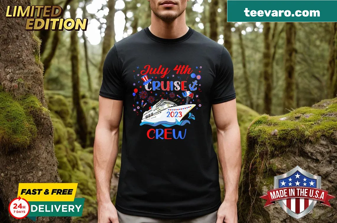 Oversized t-shirt for 4th of July cruise with playful typography — on a men's t-shirt