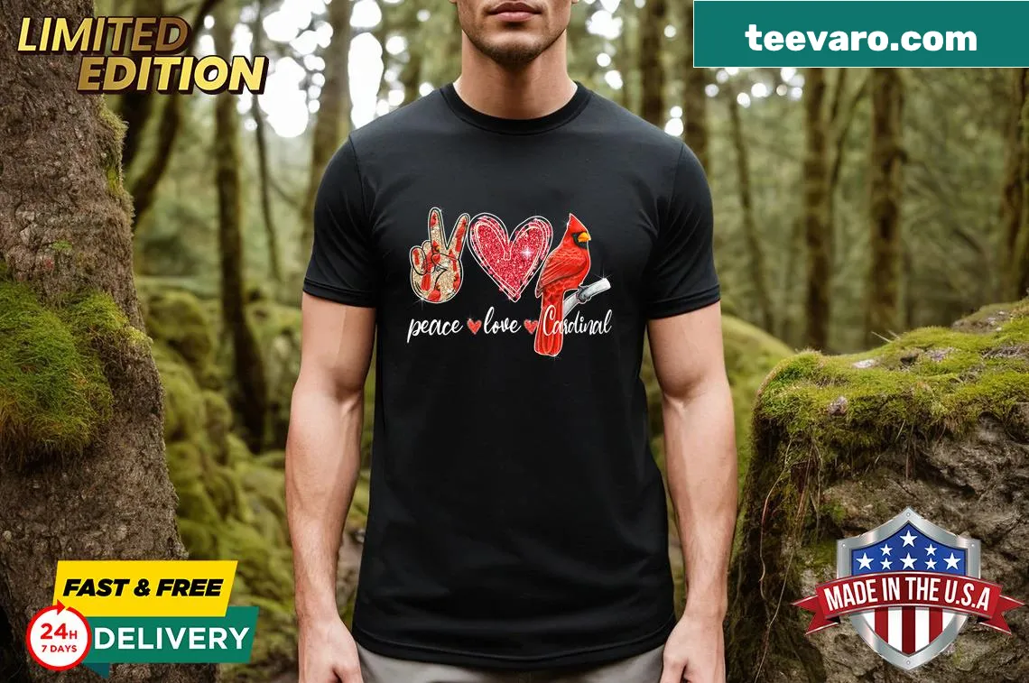 T-shirt with a captivating cardinal design symbolizing peace and love — on a men's t-shirt