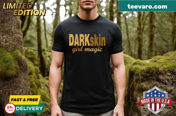 Illustration of a darkskin woman celebrating melanin on T-shirt.