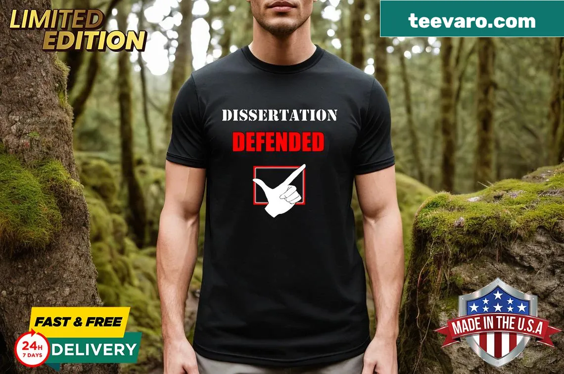 Vintage-style funny PhD graduation t-shirt with humorous text — on a men's t-shirt