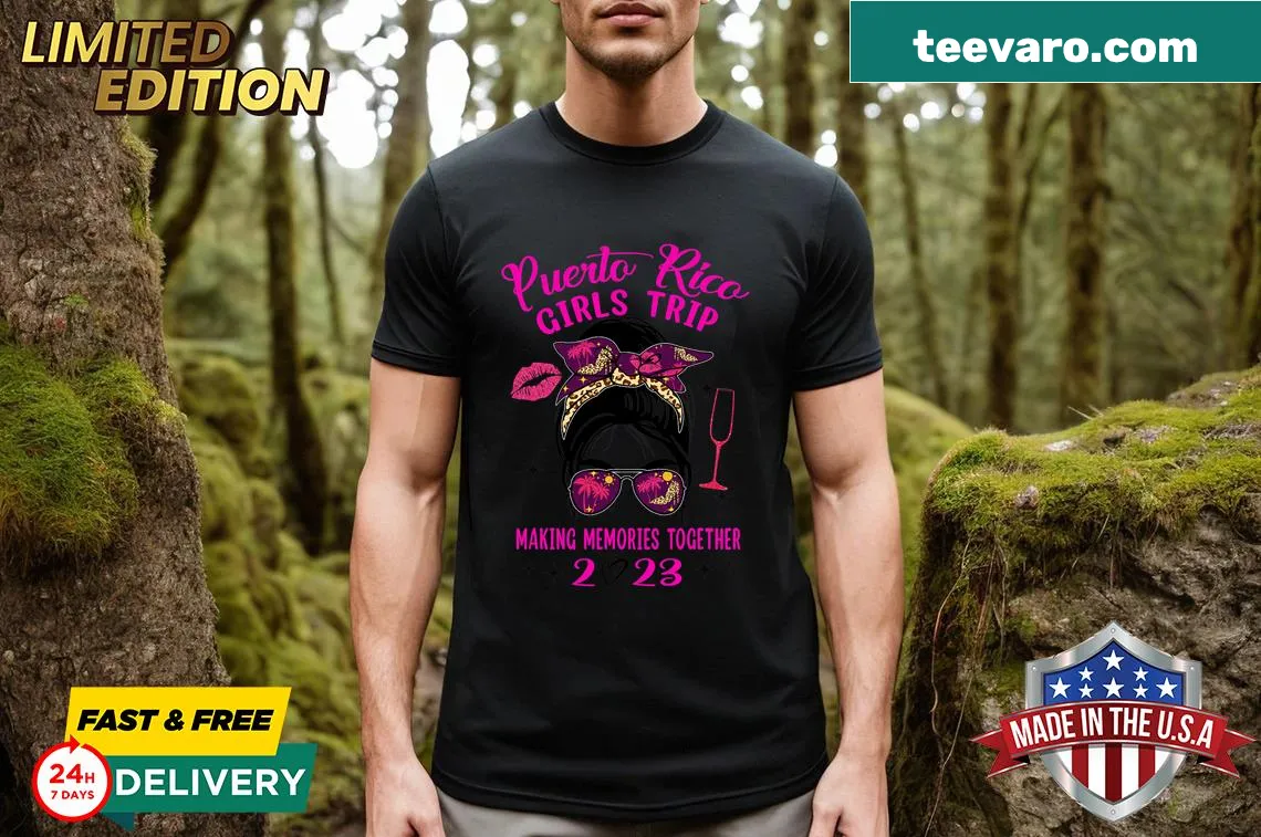 Travel-themed T-shirt celebrating girls' trips to Puerto Rico — on a men's t-shirt