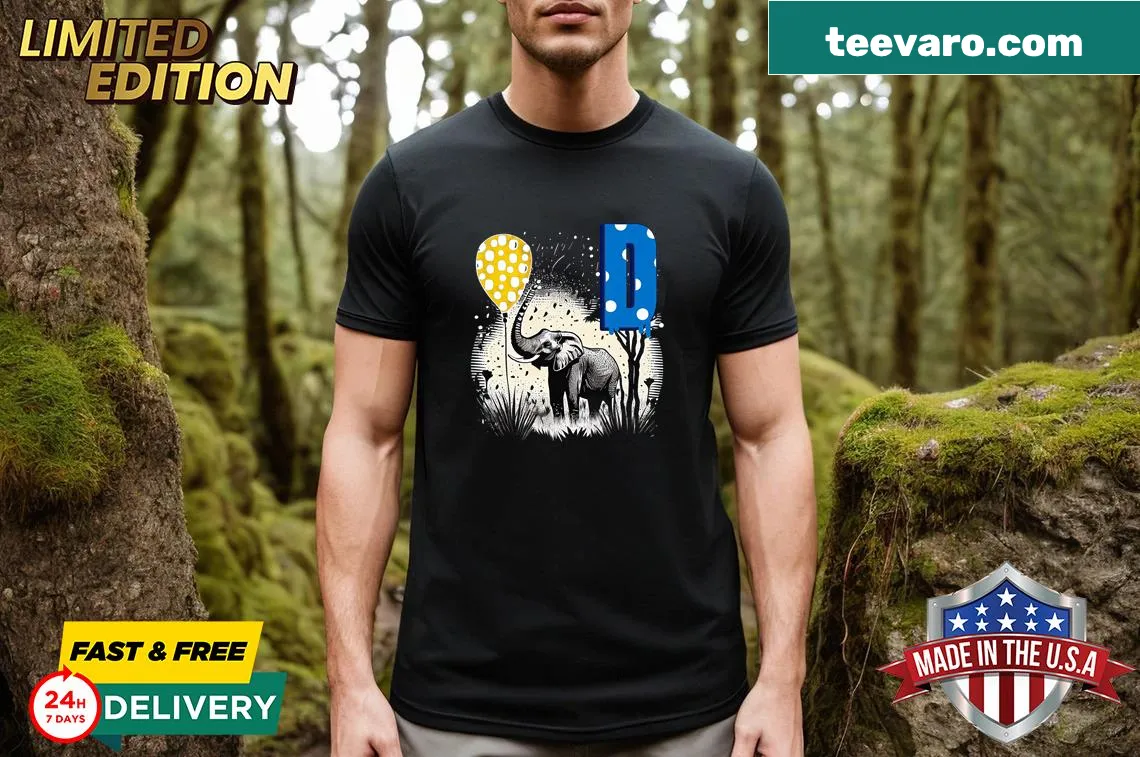 Birthday T-shirt featuring an African elephant design — on a men's t-shirt