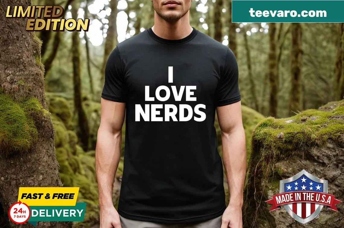 Streetwear T-shirt featuring the text I Love Nerds for gamers — on a men's t-shirt