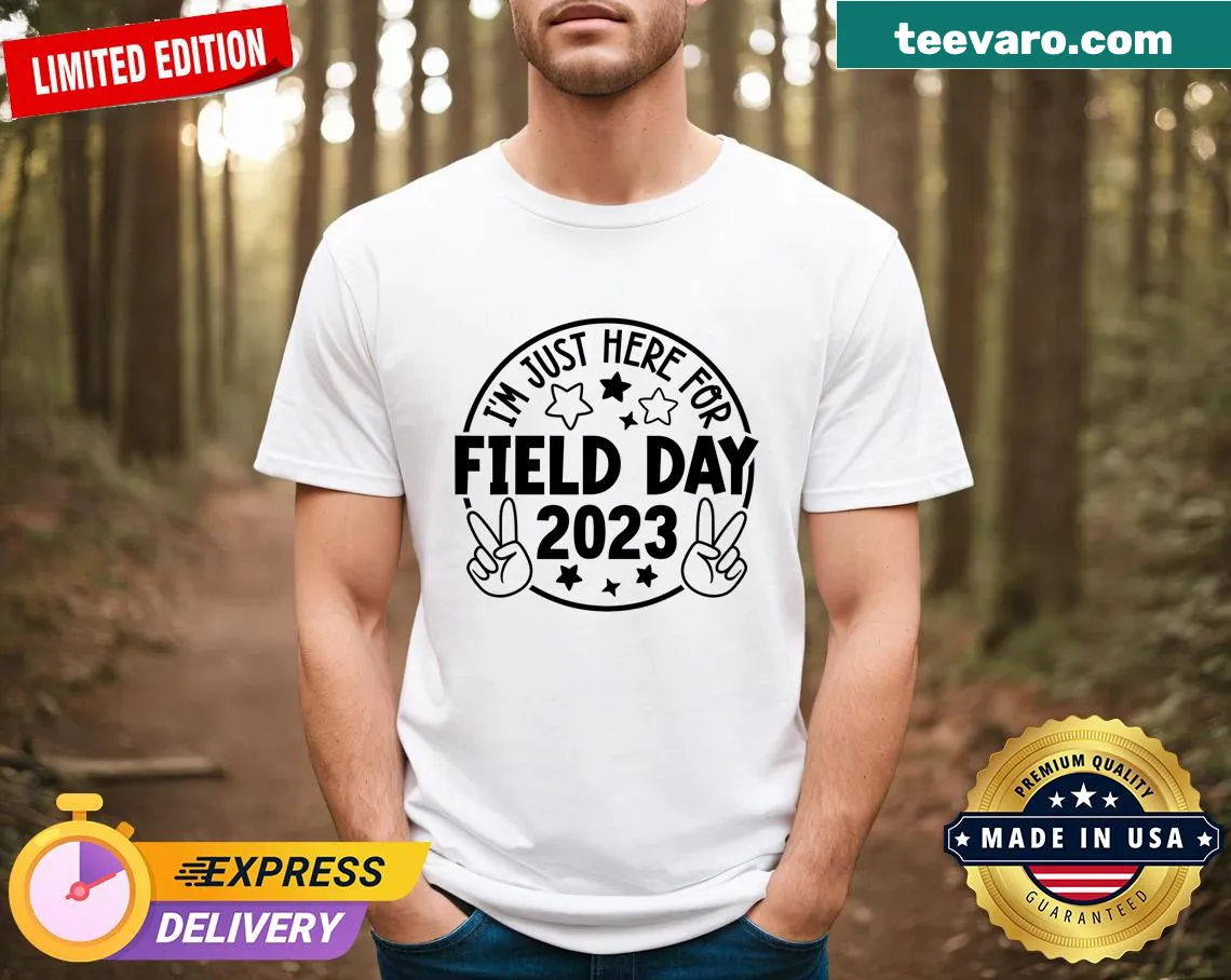 Sporty T-shirt for kids with a playful field day slogan. — on a men's t-shirt