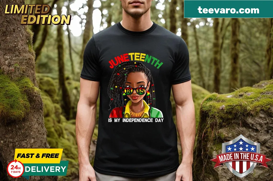 Juneteenth independence day shirt with loc'd hair graphic — on a men's t-shirt