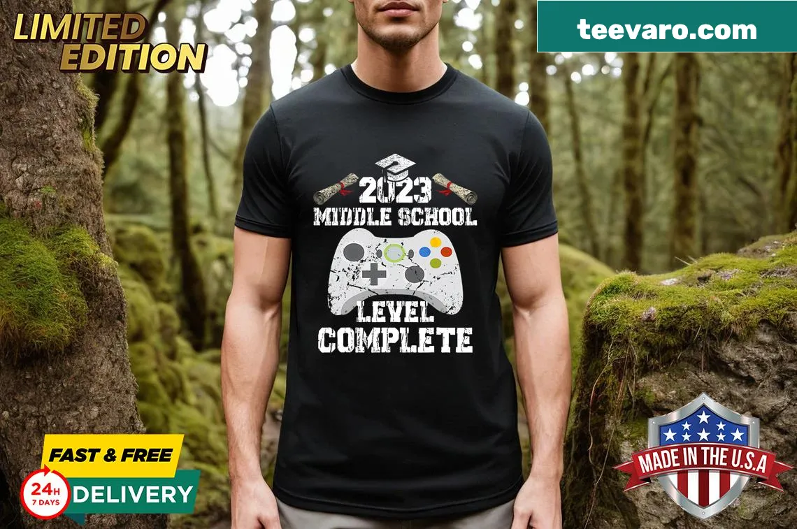 Graduation t-shirt celebrating Class of 2023 completion — on a men's t-shirt