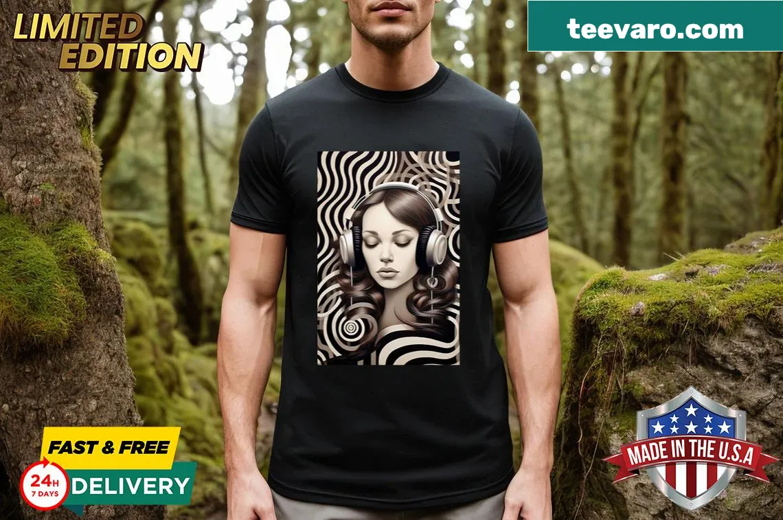 Silhouette design of Latina woman listening to music on t-shirt — on a men's t-shirt