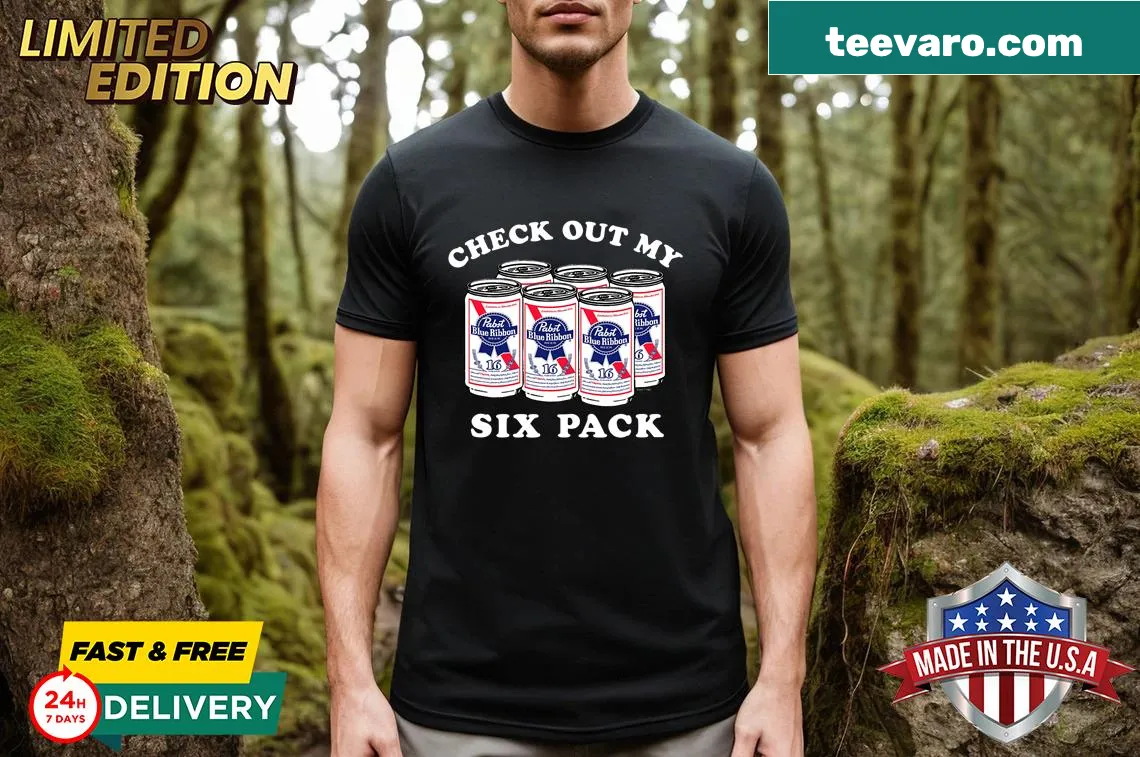 Fun typography design on a Pabst Blue Ribbon themed t-shirt — on a men's t-shirt