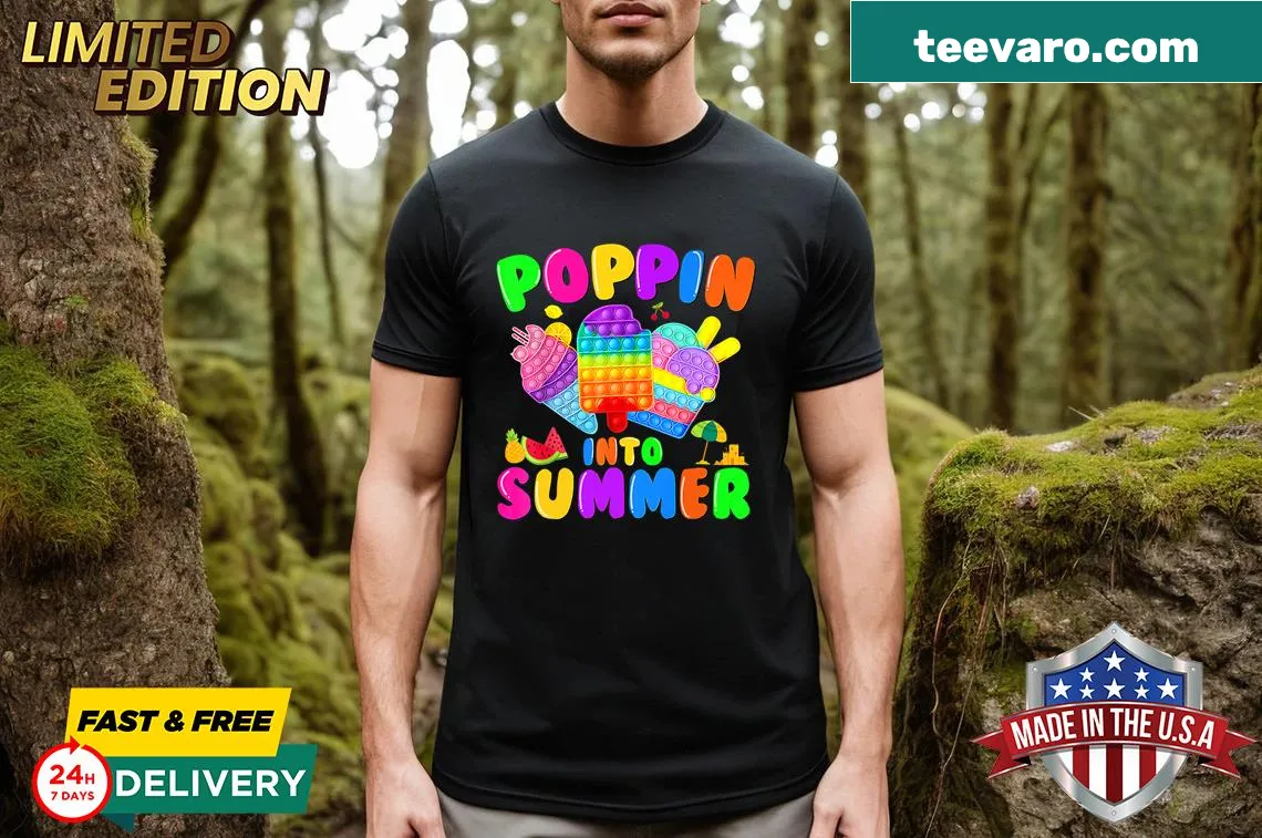 Illustrative last day of school t-shirt celebrating summer break — on a men's t-shirt