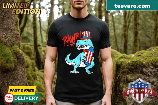 Patriotic T-Rex with stars and stripes for Independence Day