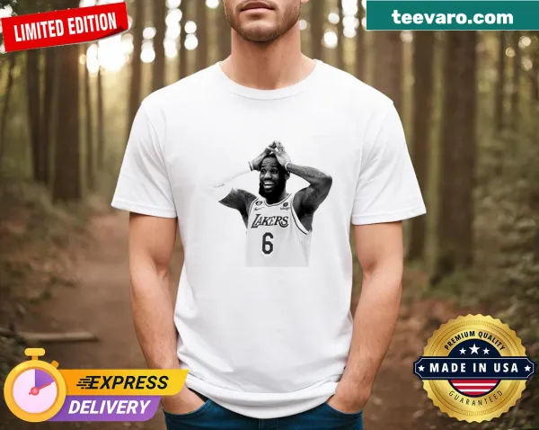 Lebron James basketball graphic t-shirt featuring an action illustration