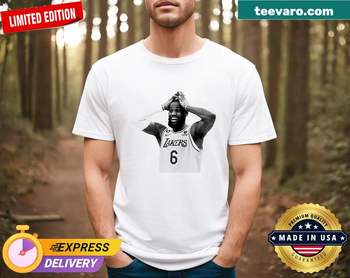 Lebron James basketball graphic t-shirt featuring an action illustration — on a men's t-shirt