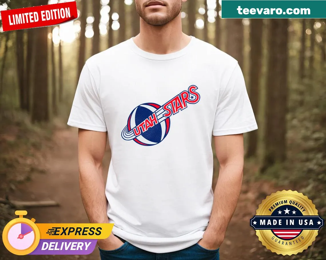 Utah Stars basketball team themed t-shirt with bold typography — on a men's t-shirt