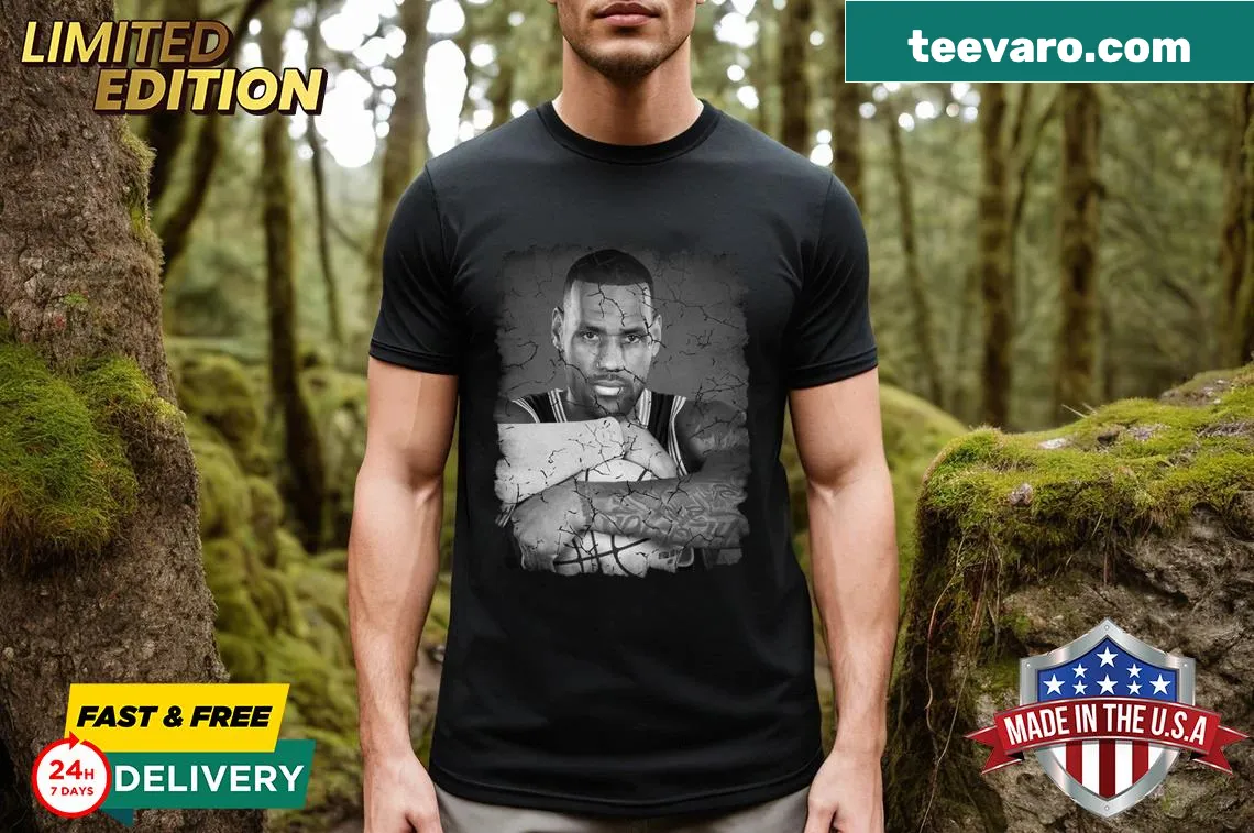 Trendy LeBron James t-shirt with dynamic silhouette design — on a men's t-shirt