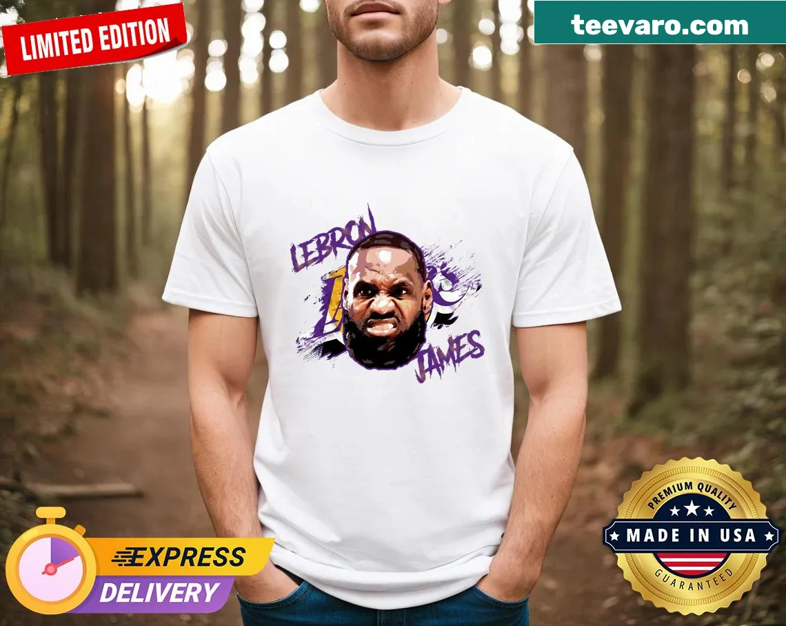 Oversized LeBron James t-shirt with minimalist silhouette design — on a men's t-shirt