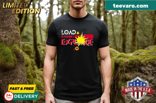 Softball-themed T-shirt with the phrase 'Load & Explode' in bold typography