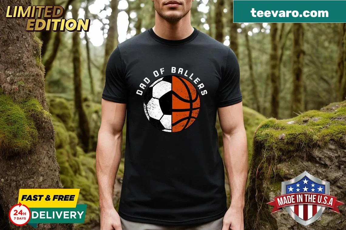 Funny Dad Of Ballers t-shirt with playful typography — on a men's t-shirt