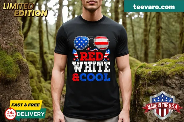 4th of July T-shirt with firework sunglasses graphic and USA flag