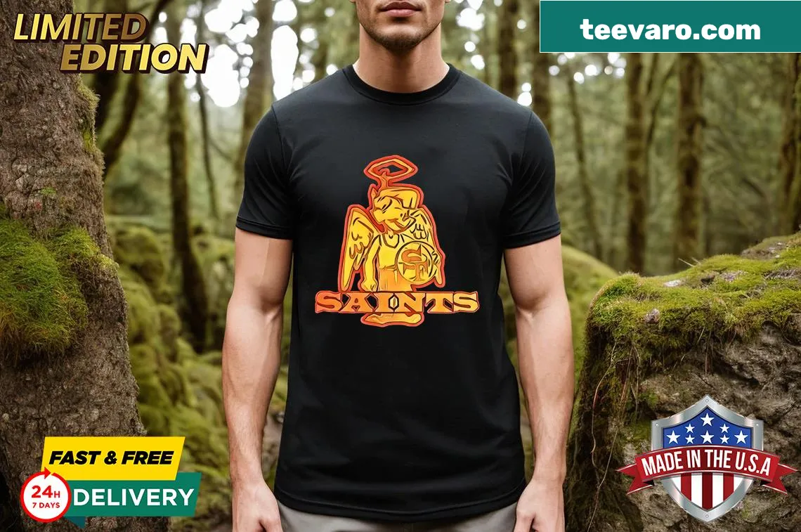 Limited edition T-shirt featuring San Francisco Saints basketball graphic — on a men's t-shirt