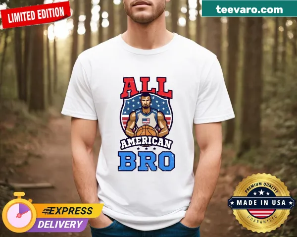 Sporty T-shirt for Fourth of July featuring basketball elements and text.