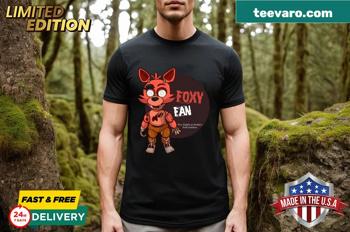 Angelic Foxy design from Five Nights At Freddy's on a t-shirt — on a men's t-shirt