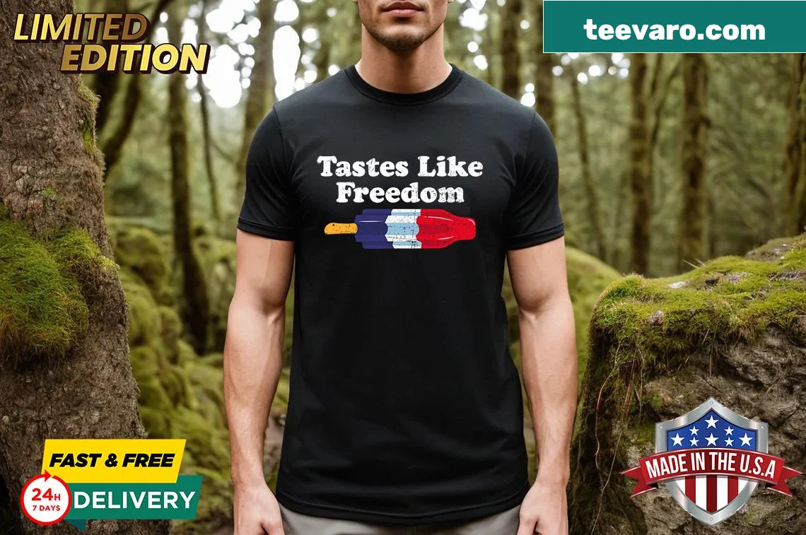 Oversized T-shirt with 'Tastes Like Freedom' for Independence Day — on a men's t-shirt