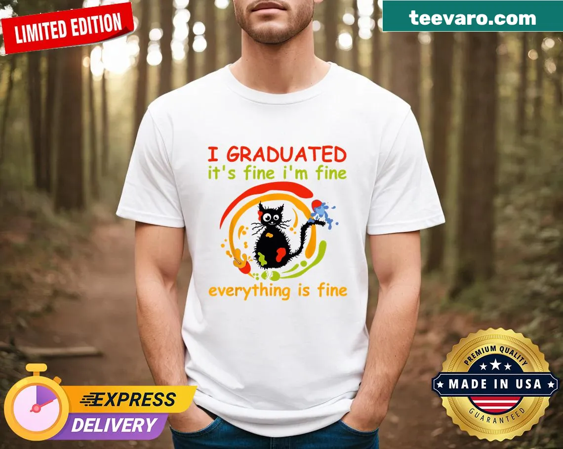 Funny graduation t-shirt with cat graphic and 'I Graduated' text — on a men's t-shirt