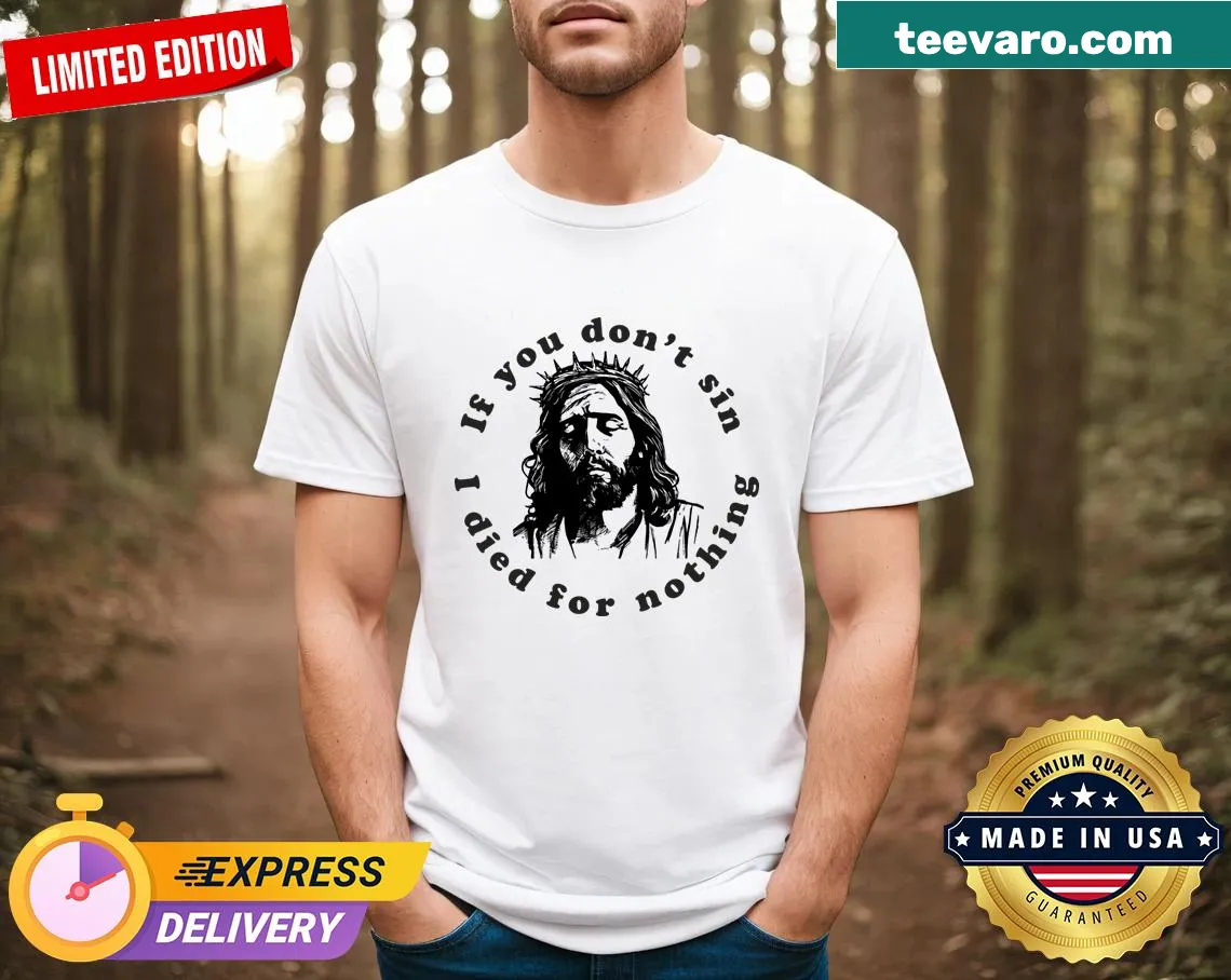 T-shirt with a faith-based message about sacrifice — on a men's t-shirt