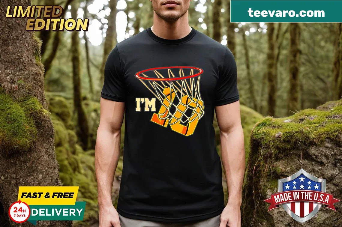 T-shirt celebrating a 10th birthday with a basketball theme. — on a men's t-shirt