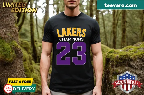 Lakers 2023 Champions shirt featuring a unique varsity design