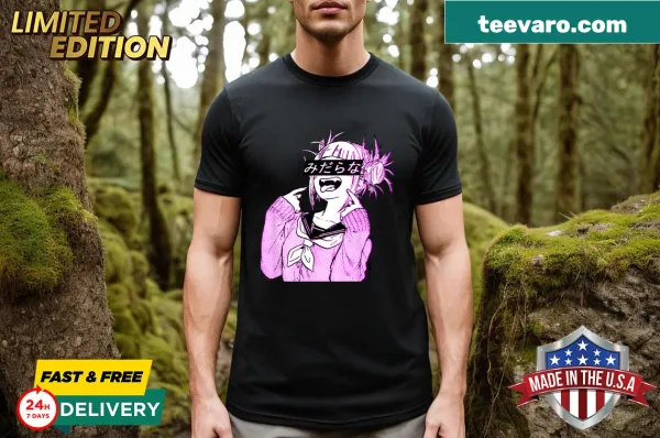 Printed T-shirt featuring a manga girl in vaporwave style