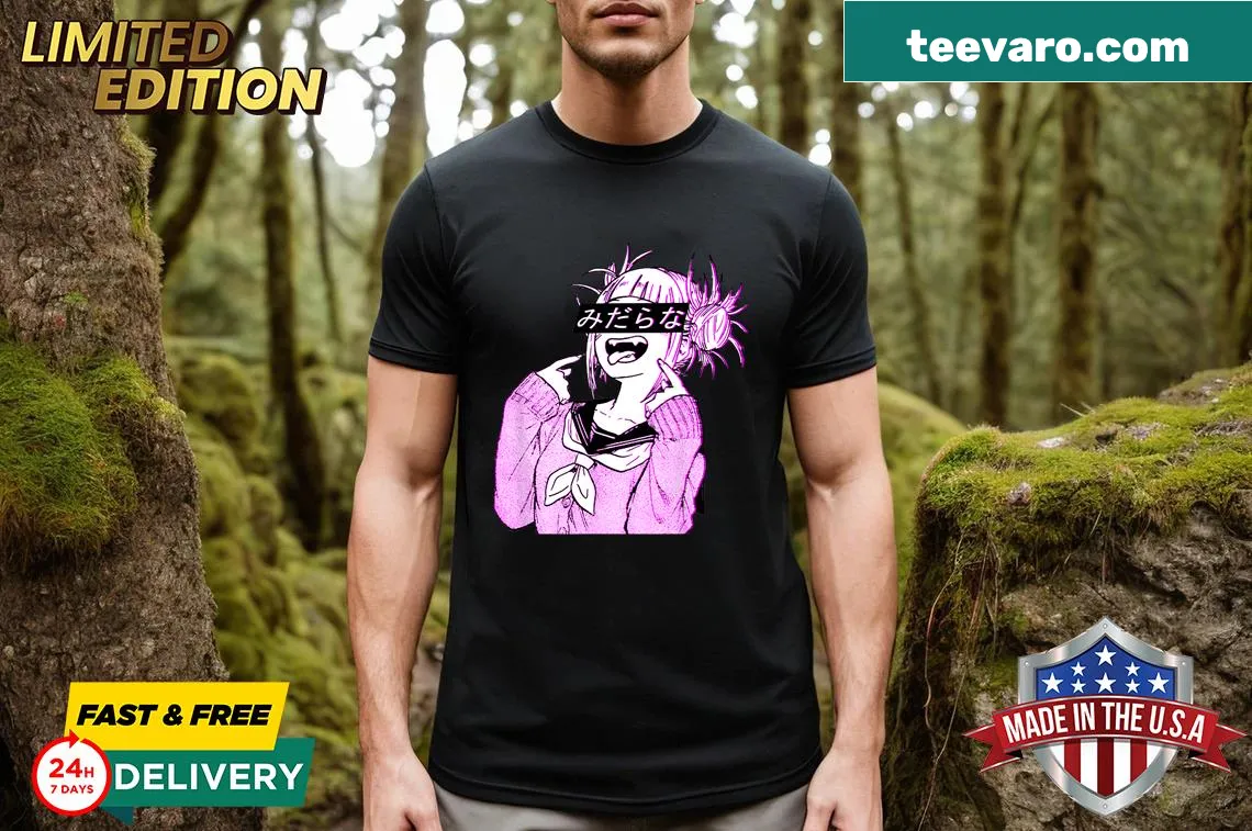 Printed T-shirt featuring a manga girl in vaporwave style — on a men's t-shirt