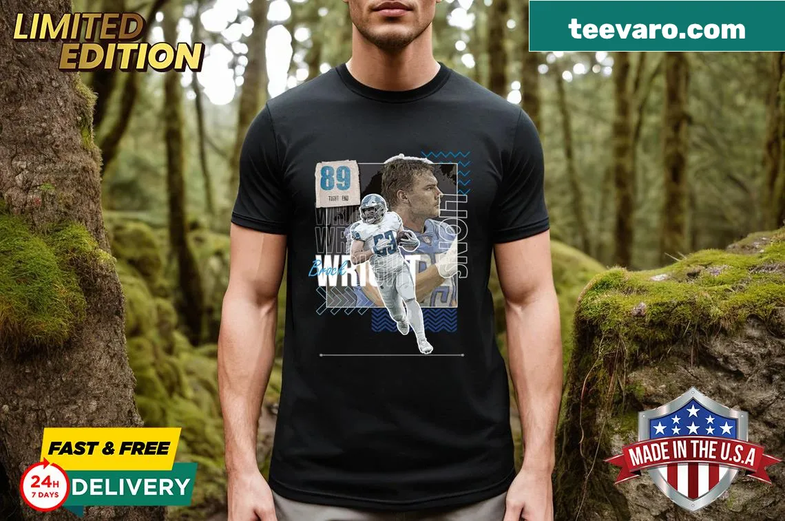 Illustrated Brock Wright t-shirt with humorous football design — on a men's t-shirt