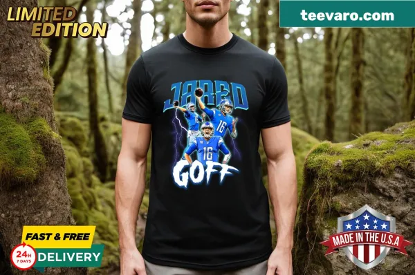 Vintage style graphic t-shirt featuring Jared Goff football poster design