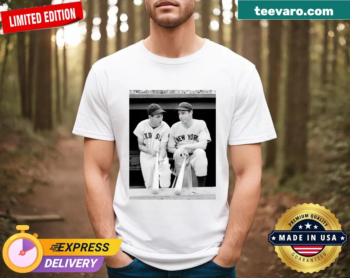 Retro design featuring Joe Dimaggio and Ted Williams on T-shirt — on a men's t-shirt