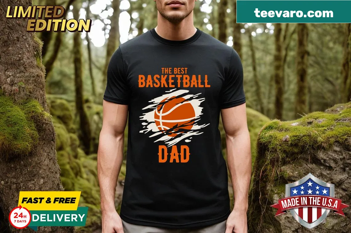 Official basketball dad t-shirt featuring proud statement — on a men's t-shirt
